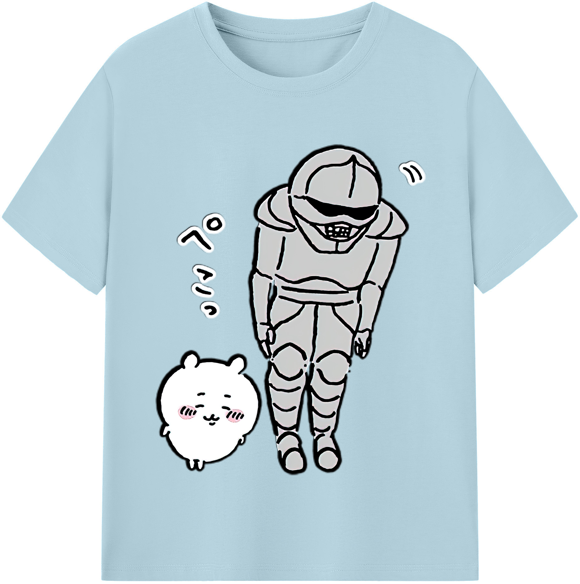 （画像用） ちいかわ 労働の鎧さん Chii-kawa Mr. Armor of Labor 綿100％半袖Tシャツ（フロントプリント）